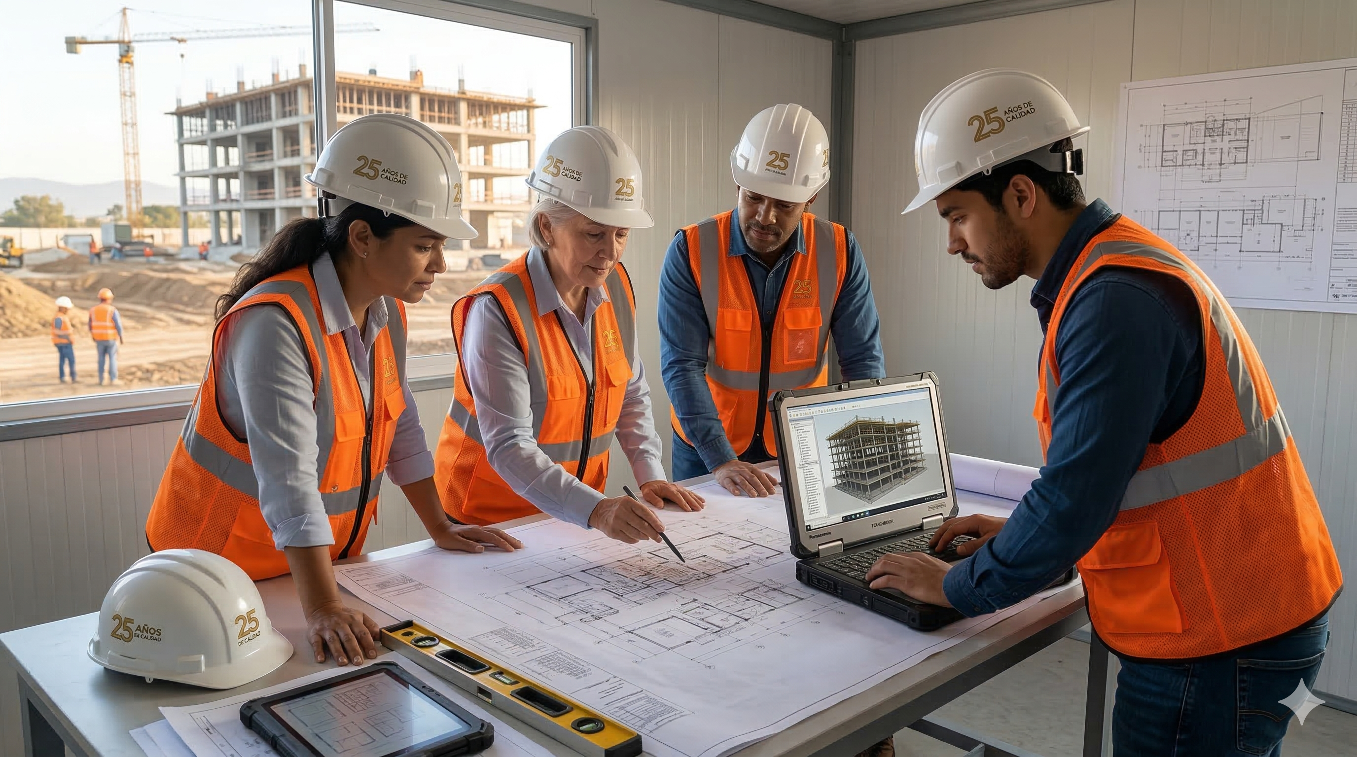 Equipo de ingeniería y construcción en obra